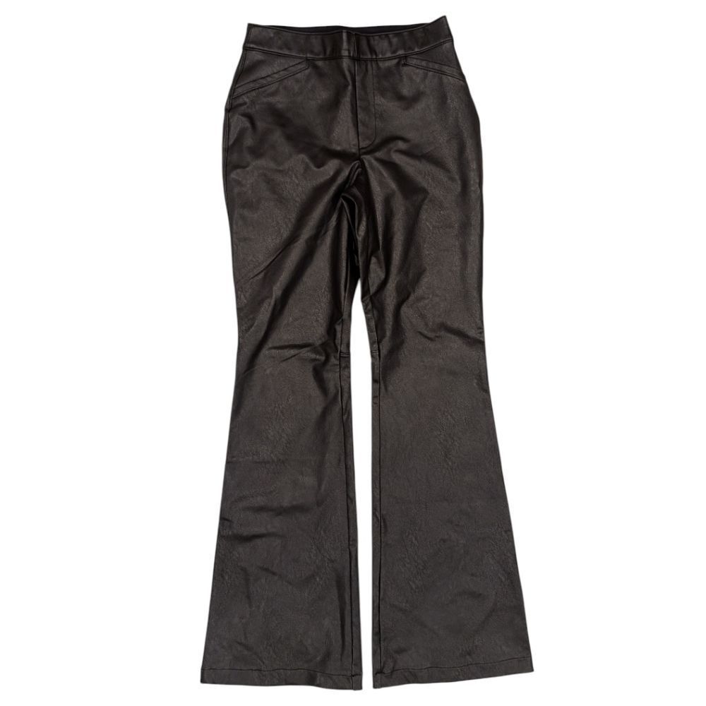SPANX Black Leather-Like Flare High Rise Shaping Pants M #20457R